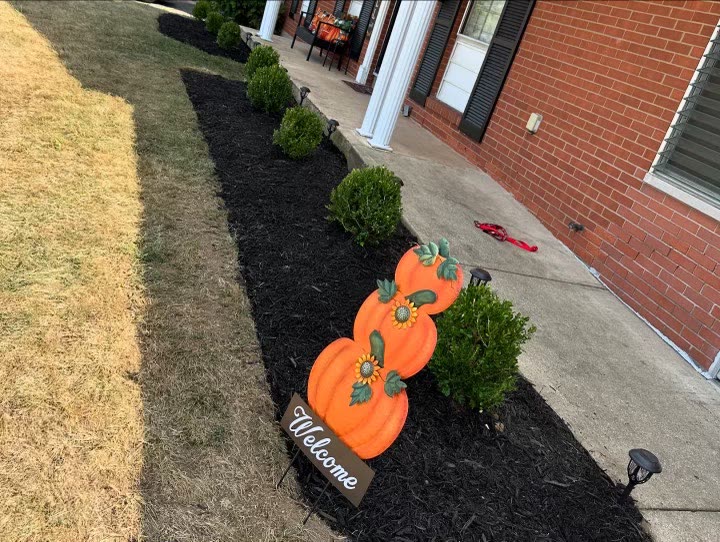 Freshly mulched landscaping bed